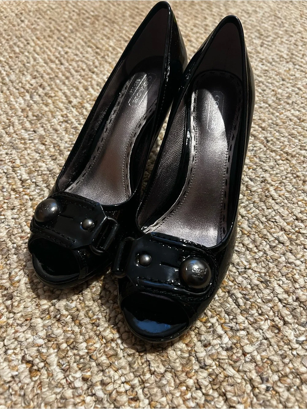 Coach Black Patent Peep-Toe Dorita Soft Pumps